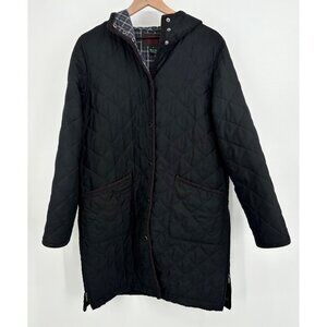 Ralph Lauren Jeans Co Jacket Women Medium Black Quilted Hooded Knee Length